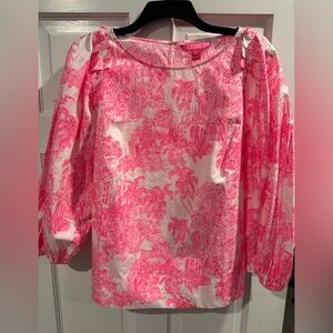NWOT Lilly Pulitzer Barbara Blouse Pink and White Tropical Top **Never worn**